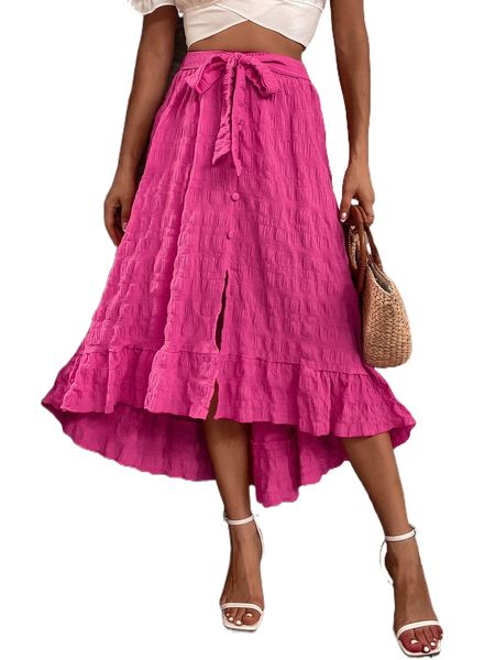 

high low ruffle hem tie front skirt j4ub#, Black