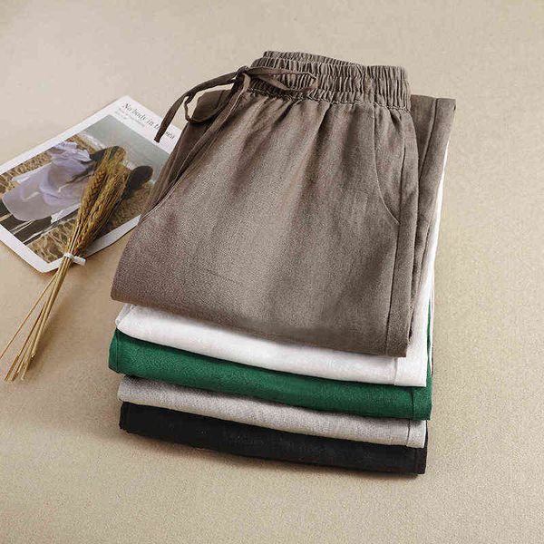 

women's spring and summer loose casual high waist thin linen pants, Black;white