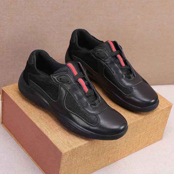

luxury casual shoes men's sneaker american cup technical fabric sneakers patent leather lace up outdoor runner trainers rubber sole 38-, Black