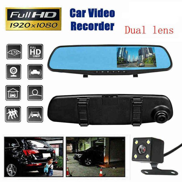 Inch Car Dvr Touch Dash Cam Specchietto retrovisore Videoregistratore automatico Hd P Dual Lens Grado grandangolare per telecamere posteriori J220601