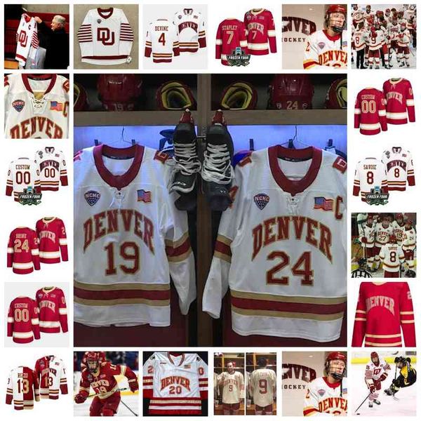XFLSP 2022 College Frozen Four Championship personalizzato Denver Pioneers Du Ice Hockey Jersey 20 Emilio Pettesen 19 Troy Terry 21 Joey Laleggia 1 Sam