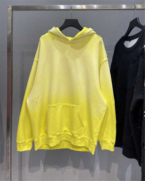 

men's hoodies correct version 21fw autumn and winter new gradient yellow fleece hoodie couple washing water worn out sweater ins tide b, Black