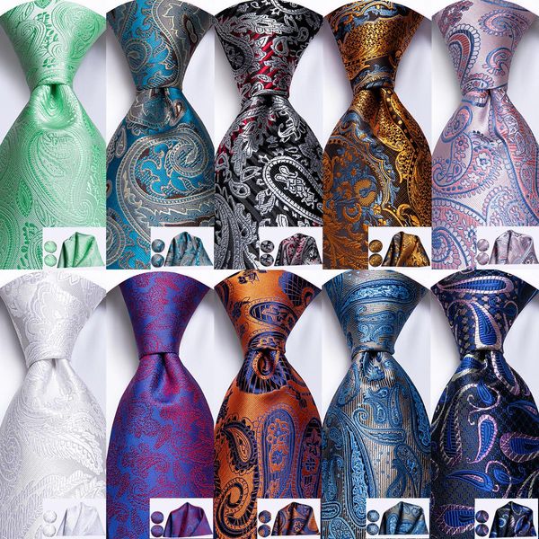 

hi-tie mens tie set gold paisley 100 silk 8.5cm wedding ties for men fashion design hanky cufflinks quality necktie, Blue;purple
