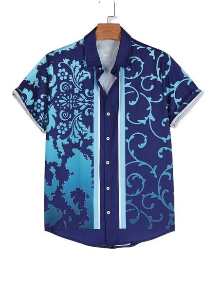 

romwe guys baroque print shirt 30lr#, White;black