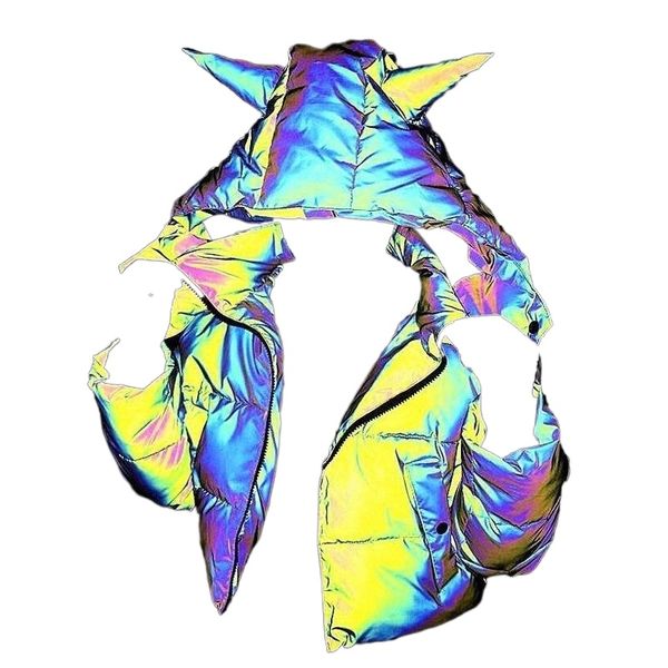 

women's down & parkas puffer jacket winter coat women colorful reflective cotton cute hooded super soft short hip hop bread 10xw#, Black