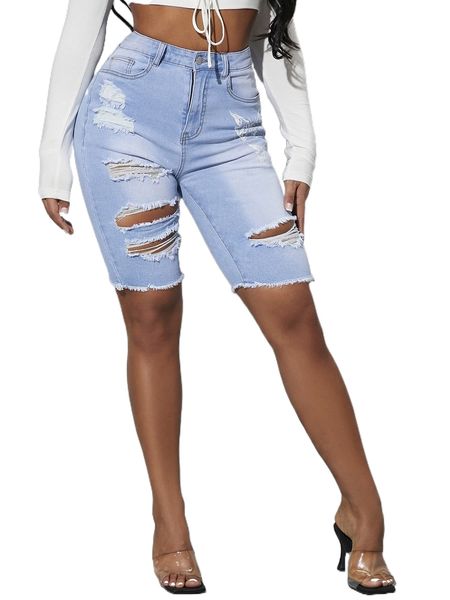 

sxy high waist ripped raw hem skinny denim shorts g3su#, White;black