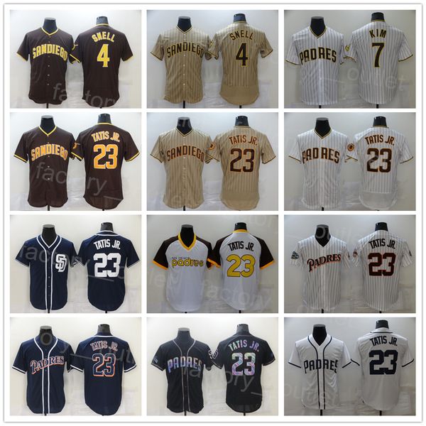 

men baseball 23 fernando tatis jr jersey 7 haseong kim 4 blake snell flexbase cool base team color pinstripe brown white black navy blue pul, Blue;black