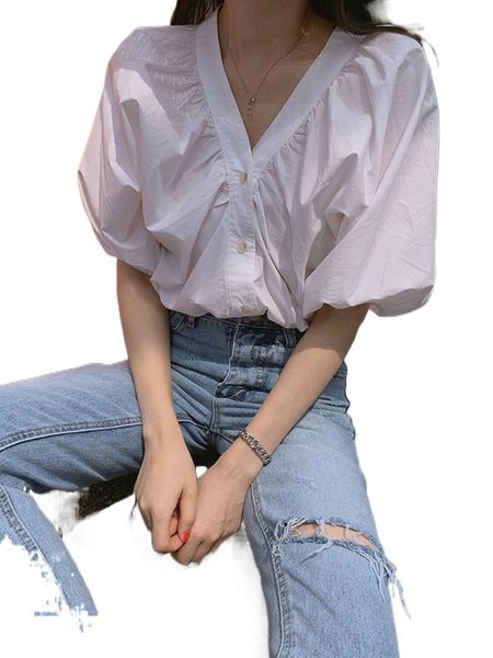 

dazy button up puff sleeve blouse m5z7#, White