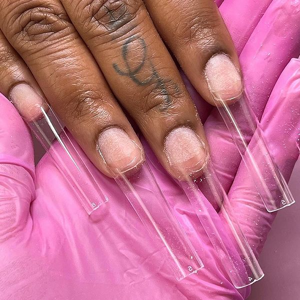 Sem curva C Dicas de unhas quadradas planas mais lisadas Tampa da meia capa xxl Long False Nails Ferramenta de Manicure de Acrílico 220716