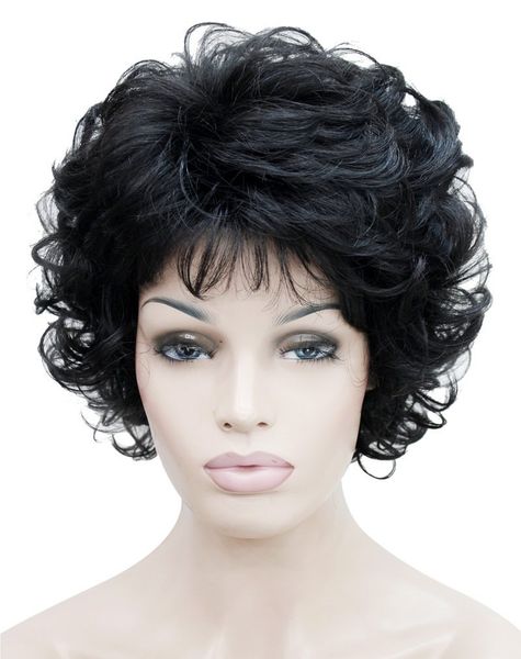 

fashion short curly high temperature fiber hair wig for old women, Black