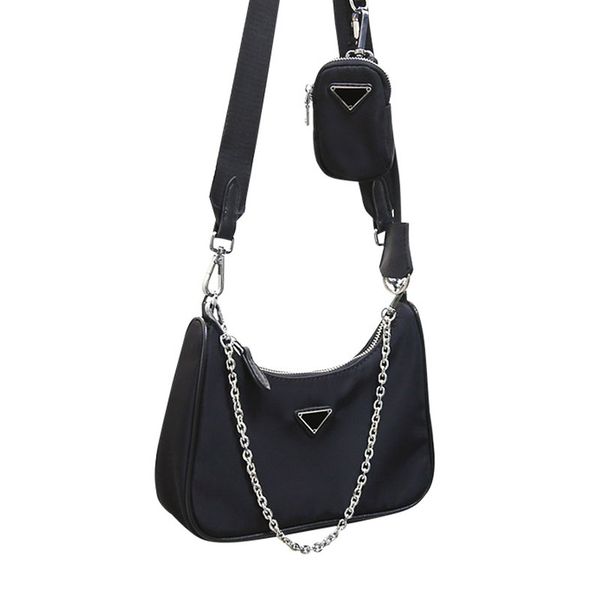 

7a designer bags 1bh204 nylon hobo chain bag one shoulder messenger underarm handbag triad bag genuine leather lady fashion classic canvas 2