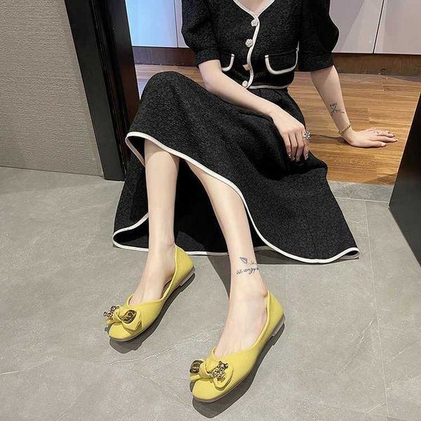 

elling single shoes women's 2022 new casual shallow mouth flat sole loafers fashion bow soft bottom pea driving slip-ons, Black