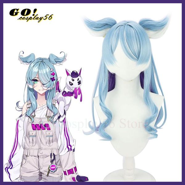 Altri articoli per feste per eventi Vtuber Elira Pendora Cosplay Parrucca Orecchie Viola Blu 65cm Capelli ricci lunghi 2022 NIJISANJI EN LazuLight Idol Youtube