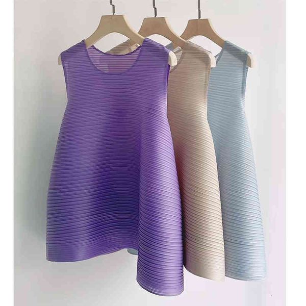 

women's tanks camis miyake wrinkle aesthetics atmosphere horizontal pleat tailoring loose profile comfortable fishtail versatile sleeve, White