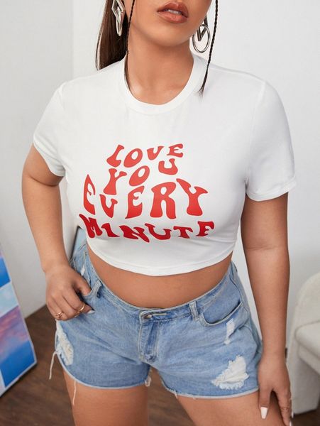 

plus slogan graphic crop tee p5rr#, Black