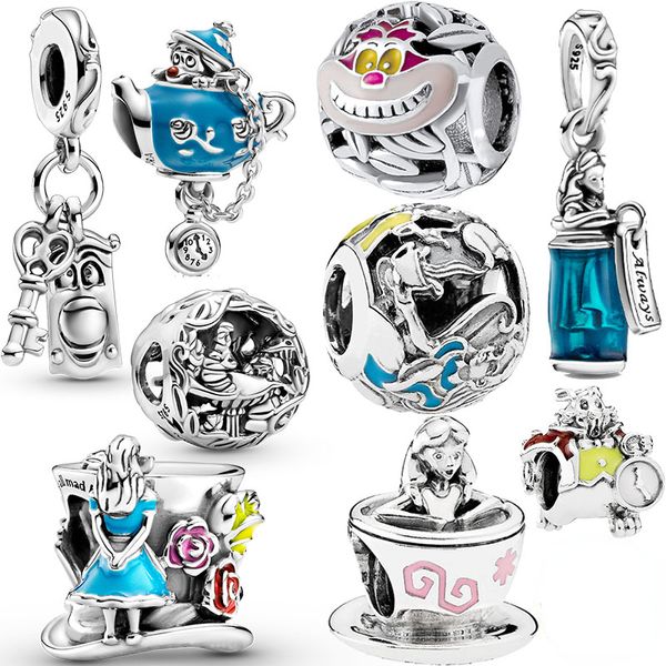 Nova moda com miçangas de prata esterlina 925 Alice no País das Maravilhas Original Pandora Charm Bracelet DIY Joias Pingente para Mulheres