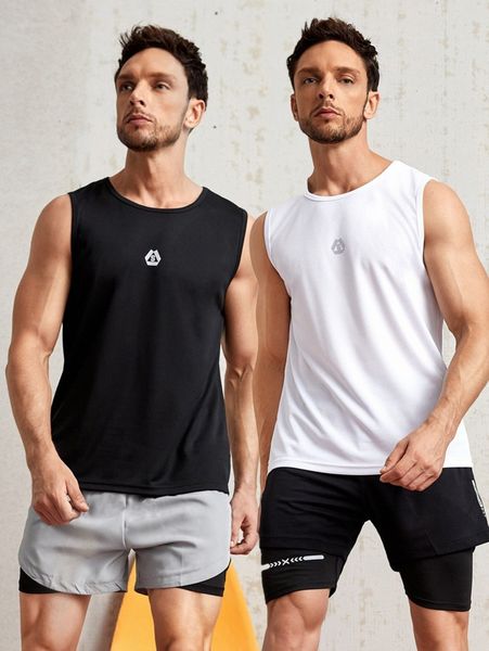 

men 2pcs reflective print sports tank u2ij#, White;black