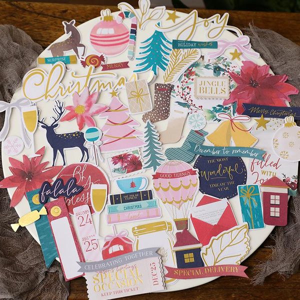 Confezione regalo 120pcs Gioia natalizia Tagli di carta per scrapbooking Progetti fai-da-te Junk Journal Card Making CraftsGift