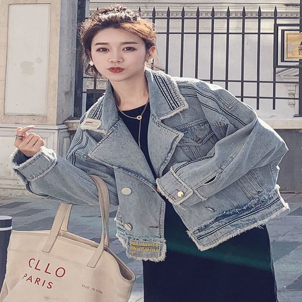 Giacca di jeans femminile sezione corta autunno abbigliamento versione coreana della stagione scolastica sciolto studente giacca rossa rete selvaggia top 201023