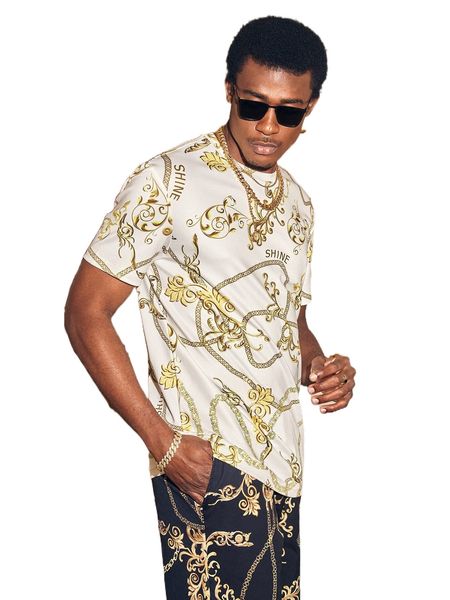 

men chain & baroque print tee z3qi#, White;black