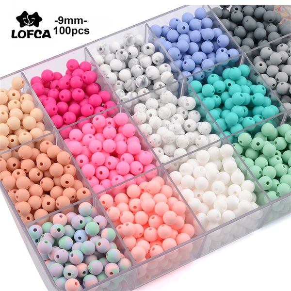 

lofca 9mm 100pcs silicone teething beads teether baby nursing necklace pacifier clip oral care bpa food grade colorful 220602