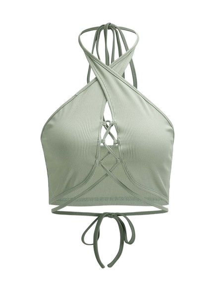 

halter neck criss cross tie back crop j7xx#, White