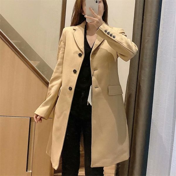

kumsvag 2020 autumn winter women wool coats solid long sleeve single breasted female elegant office lady blends outerwear cloth lj200928, Black