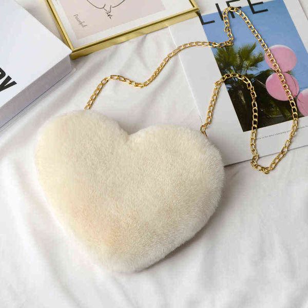 

rabbit fur love bag cross body bag for women heart chain pocket wallet fashion shoulder cross chain women's bag purse y220630