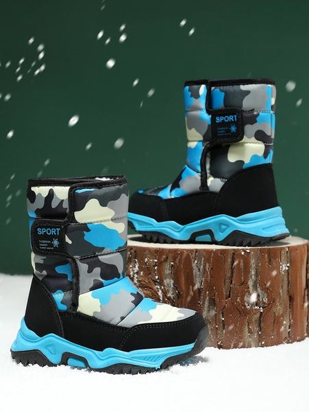 

boys camo graphic hook-and-loop fastener strap snow boots she02, Black;grey