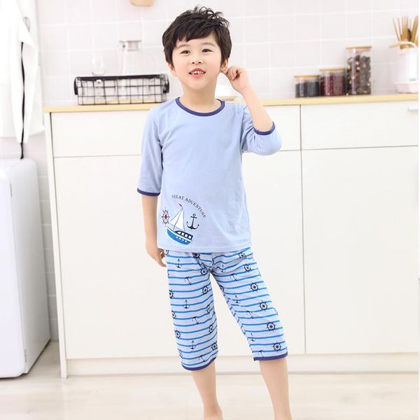 Kleidungssets 2–14 Jahre Kinder für Teenager, Kleinkinder, Jungen, Sommerkleidung, Baby-Jungen-Pyjama-Set, blaues Cartoon-Anime-T-Shirt, Hosenanzug, Kleidung