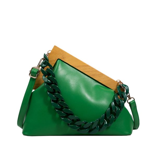 

acrylic chain shoulder crossbody bag for women triangle pu leather handbags wood clip underarm bag ladies shopper handle bag