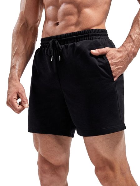 

men drawstring waist reflective detail sports shorts v42k#, White;black