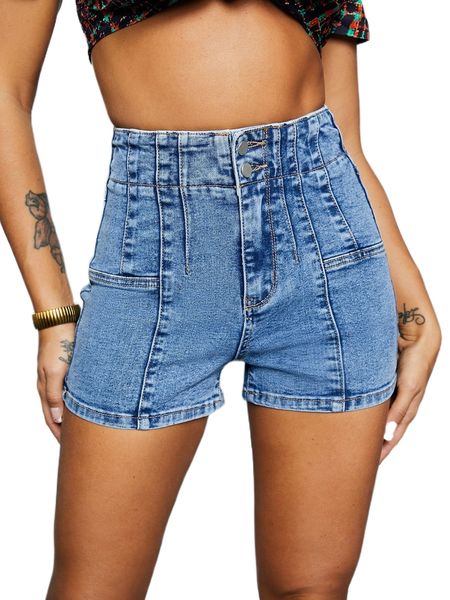 

high waist straight leg denim shorts x0il#, White;black