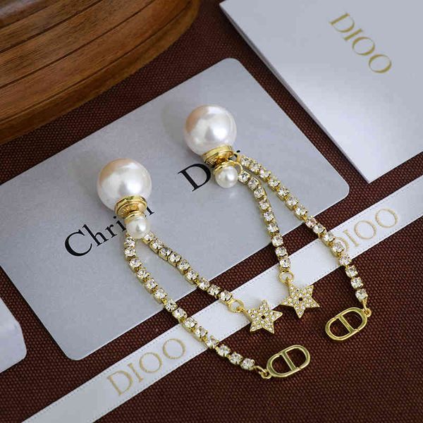 

2022 factory wholesale new tassel pearl dijia net red diamond women's earrings, Golden