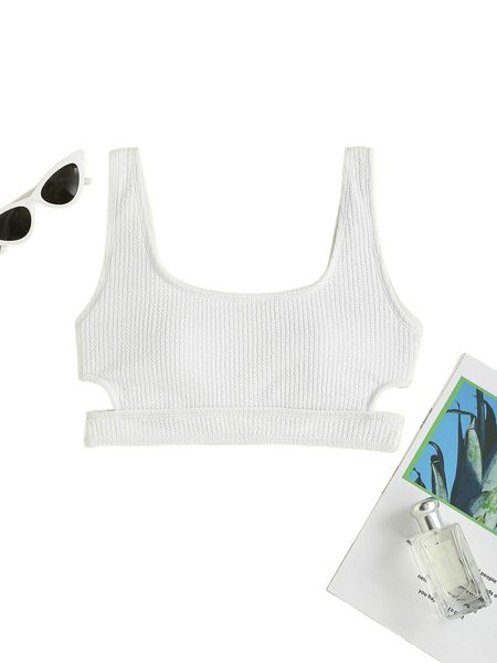 

plain cut-out bikini o9kb#, White;black