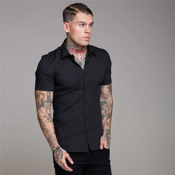 Camisas casuais masculinas de verão masculino Button simples camisa