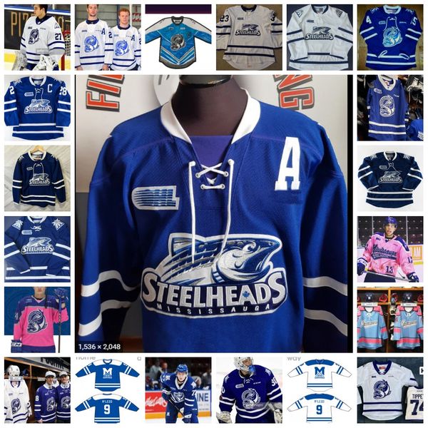 

hockey jerseys custom ohl mississauga steelheads stitched hockey jersey 92 alexander nylander 74 owen tippett 14 james hardie 73 luca del be, Black;red