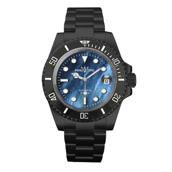 Avanadores de punho de pulso masculino assistir pulso automático aço inoxidável NH35 Sapphire cristal preto preto PVD Luminoso Dial à prova d'água mecânica