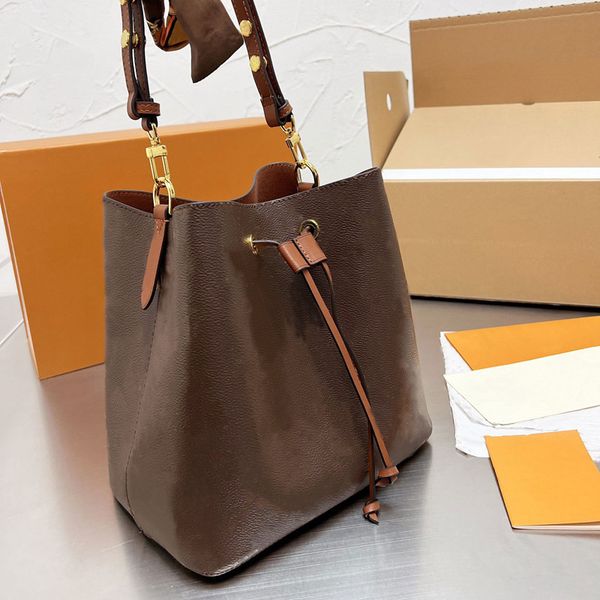 

small organza bags Designer NeoNoe drawstring Removable adjustable strap shoulder neo summer noe bags Luxury print letters leather women bucket handbag, #1