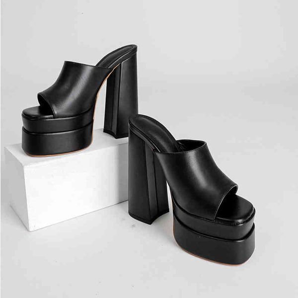 

dress shoes spring summer mules slippers desginer slides casual shoes square super high heel platform sandals 41 42, Black