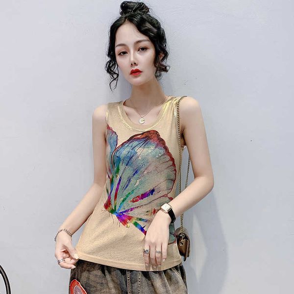 

summer clothes new fashion fried color bronzing printing vest sleeveless bottomless t-shirt women women's vests, White