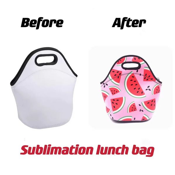 Sublimationsrohlinge Wiederverwendbare Neopren-Einkaufstasche Handtasche Isolierte weiche Lunch-Taschen mit Reißverschluss-Design für die Arbeitsschule FY3499 Großhandel