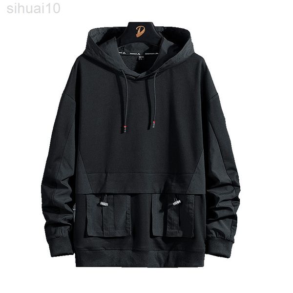 

solid color sweatshirt men harajuku hoodies autumn spring hiphop casual hoodie cotton sweatshirts men streetwear clothing l220730, Black