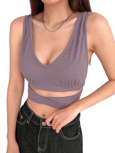 

dazy crisscross tie back crop tank l2md#, White