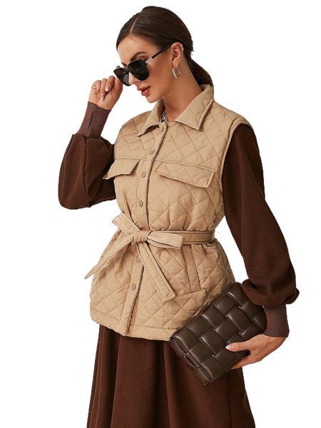 

button front belted quilted coat f0h3#, Black