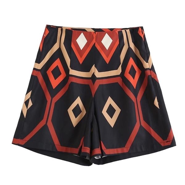 

willshela women fashion geometric printed mid waist shorts vintage side zipper female chic lady short pants 220419, White;black