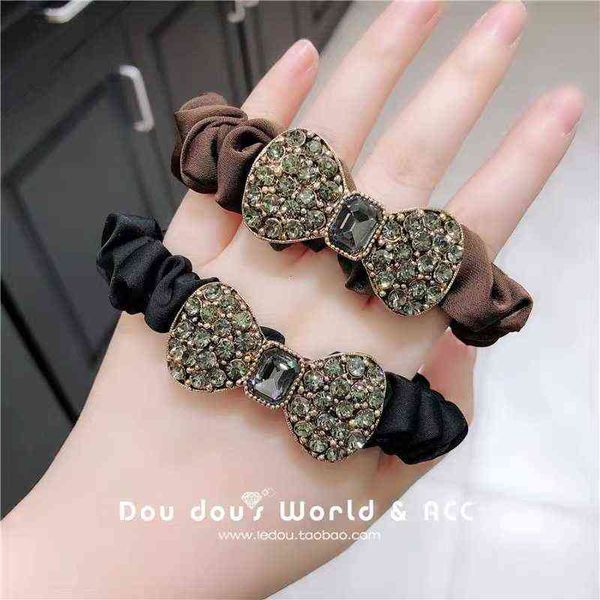 2022 Luxus Kristall Haargummis Elastisches Haarband für Frauen Shinny All-Diamond Bow Stirnband Scrunchies Haarschmuck Großhandel AA220323