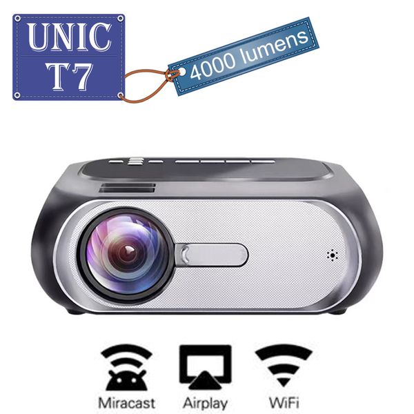 UNIC T7 Full HD 1080P Projetor LED 4000 Lumens Projetor portátil WIFI Tela múltipla Home Theater Beamer 3D Video Cinema