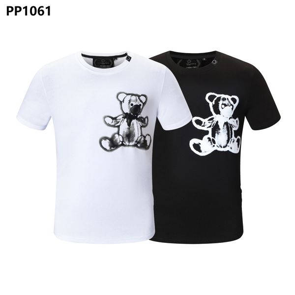 

pp bear fashion men's designer slim fit tee casual rhinestone short sleeve round neck shirt tee skulls print streetwear collar polos m-, White;black