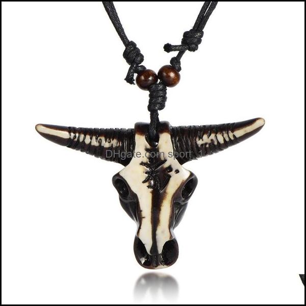 

pendant necklaces vintage ethnic biker bl skl goat head necklace male cow pagan retro leather resin neclace men drop delivery 2021 je dhxpb, Silver